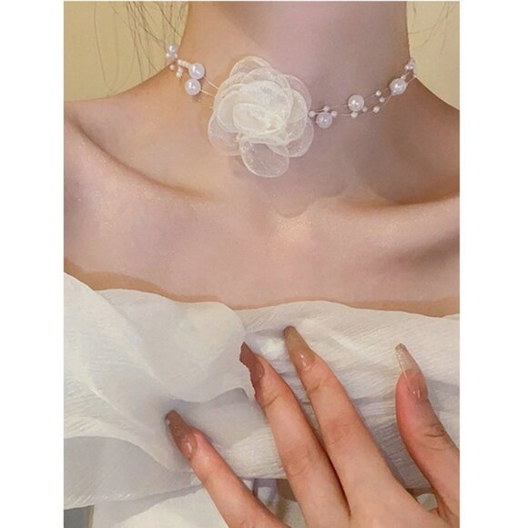 🌷2/$35🌷 NWT Flower Pearl Choker Necklace Fairycore Girlhoodcore Coquette Girl - Picture 5 of 14